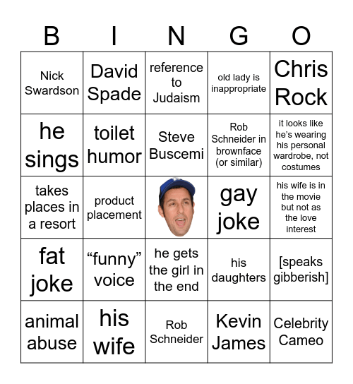 Adam Sandler Movies Bingo Card