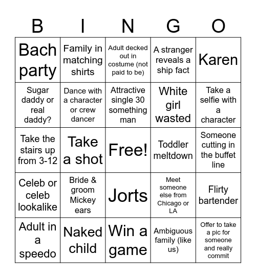 Disney Cruisin Bingo Card