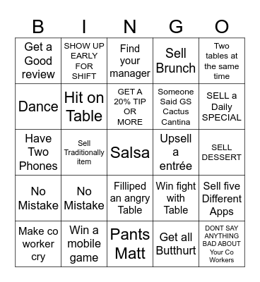 SERVER BINGO Card