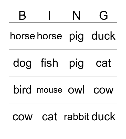 farm Bingo Card