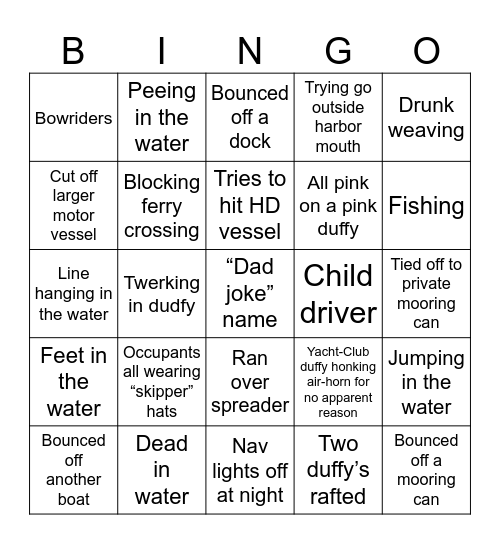 Duffy Bingo Card