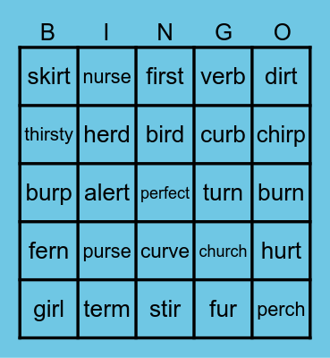 R Controlled Vowels: ir, er, ur Bingo Card