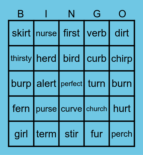 R Controlled Vowels: ir, er, ur Bingo Card