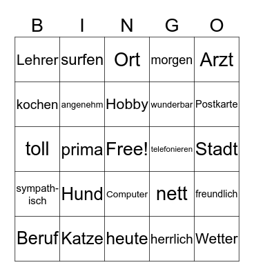 A1 Bingo Card