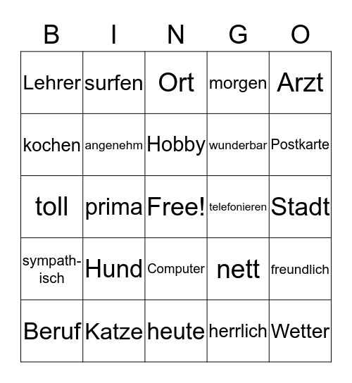 A1 Bingo Card