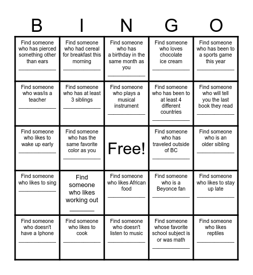 Sunset party Bingo Card