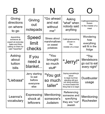Thanksgiving Bingo Card