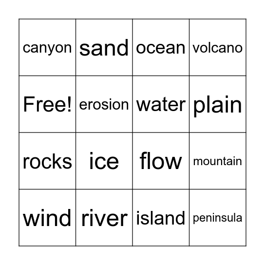 Land and Water Bingo Card