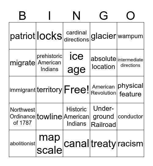 SLO Vocabulary Bingo Card