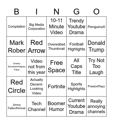 Front Page Youtube Bingo Card