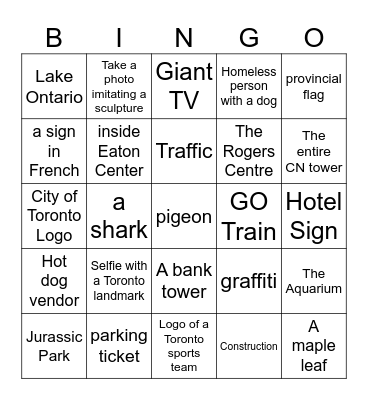 Toronto Photo Challenge Bingo Card