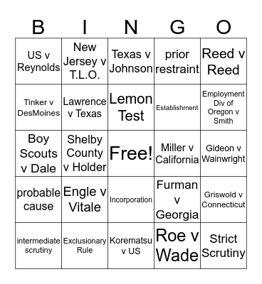 Civil Rights and Civil Liberties Bingo Card