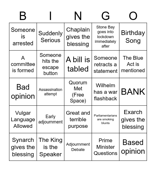 Parliament Bingo Card