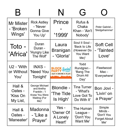 1980’s Remix Bingo Card