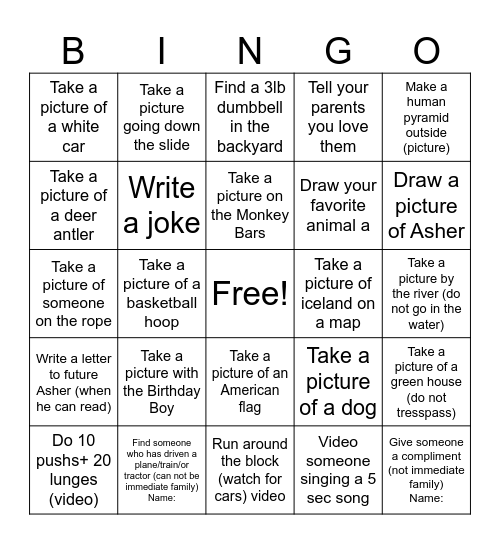 Asher's Wild One!! Bingo Card