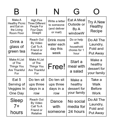 Health and Wellness BINGO Card