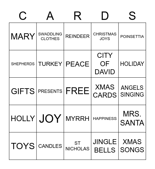 CHRISTMAS CARDS Bingo Card