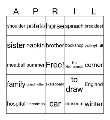 1 april Bingo Card