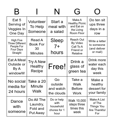 Wellness Challenge Bingo Card