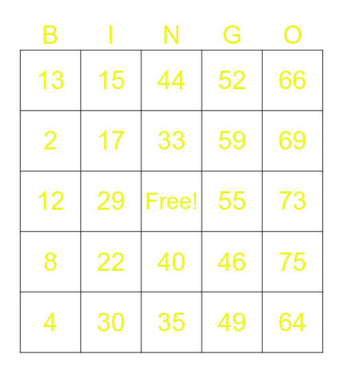 Geronimo, Richelle Bingo Card