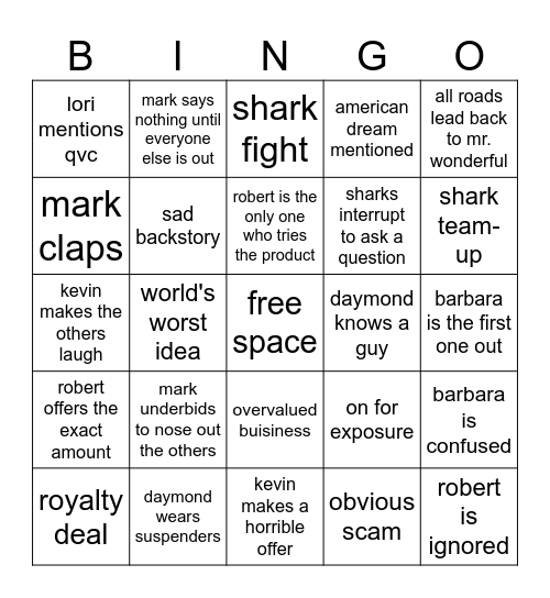 shark tank bingo Card