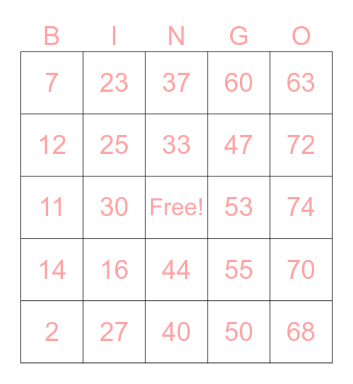 Tiaga, Arian Bingo Card