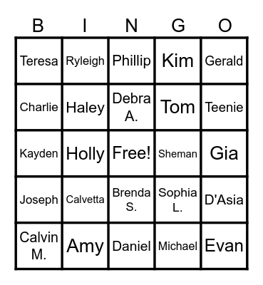 Williams Bingo Card