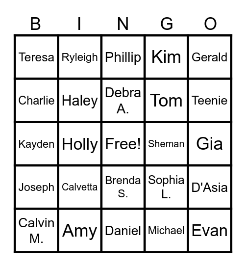 Williams Bingo Card