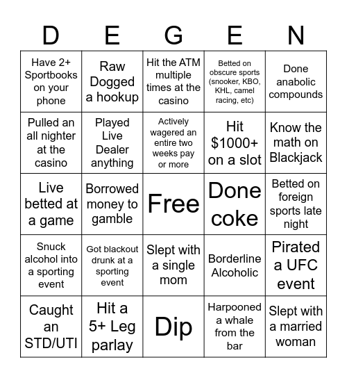 Degen Bingo Card