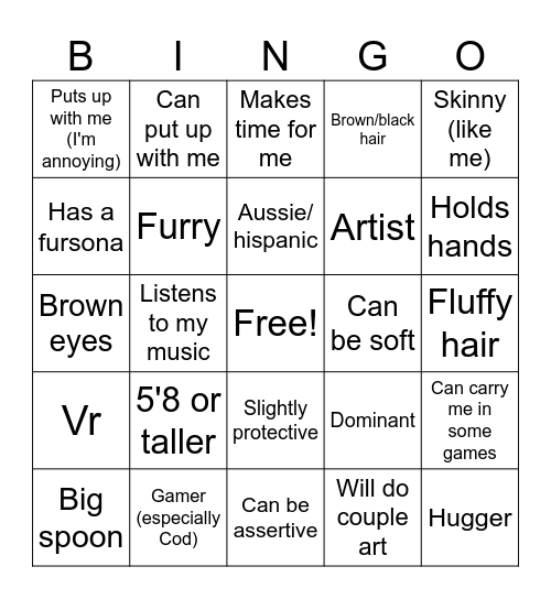 Are you Vixidy's type? Bingo Card