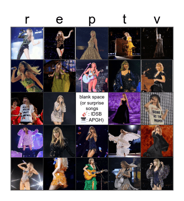 reputation (taylor’s version) Bingo Card