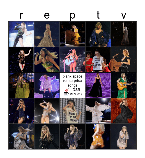 reputation (taylor’s version) Bingo Card