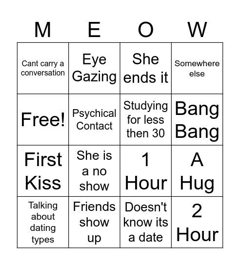 Shcuup's First Date Bingo Card