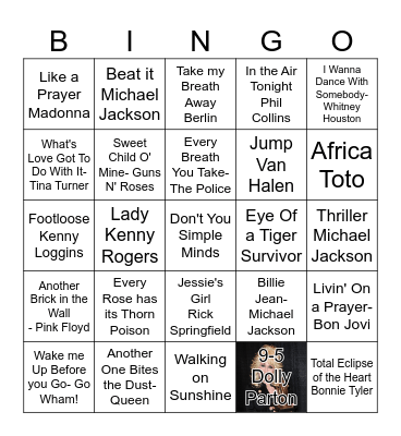 80s Music! Bingo Card