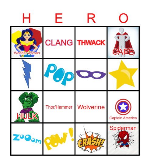 Superhero Bingo Kids Bingo Card