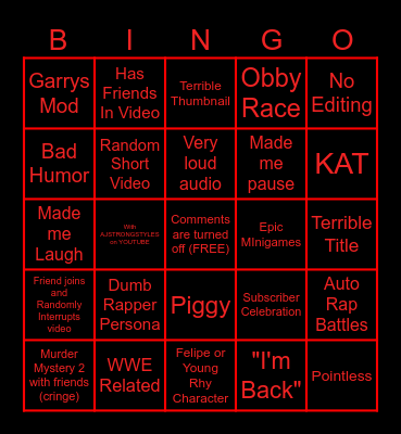 Old RhylanIsDone Bingo Card