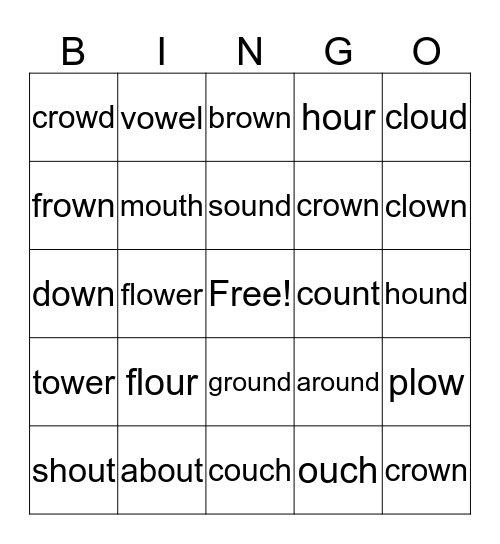 OW, OU Word Study  Bingo Card