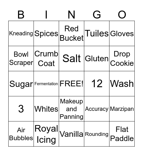 Baking Bingo Card