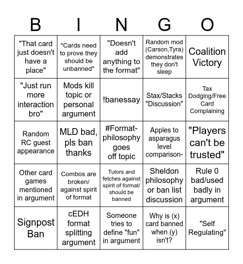 #FormatPhilosophy Bingo Card