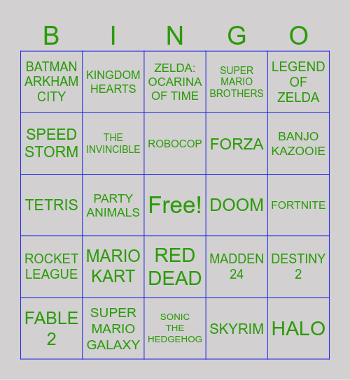 XBOX BINGO Card