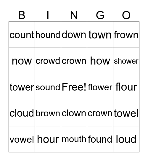 OW, OU Word Study  Bingo Card