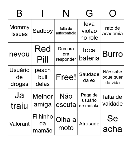 Garoto RedFlag Bingo Card