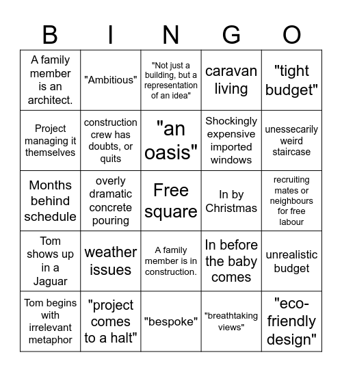 Grand Designs Bingo - Grainger Edition Bingo Card