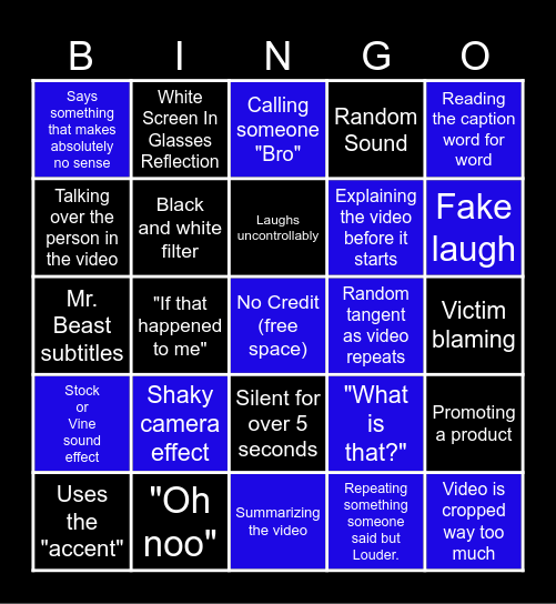 Sssniperwolf Bingo Card