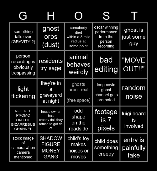 WUHHHH SCAWY GHOST SIGHTINGS Bingo Card