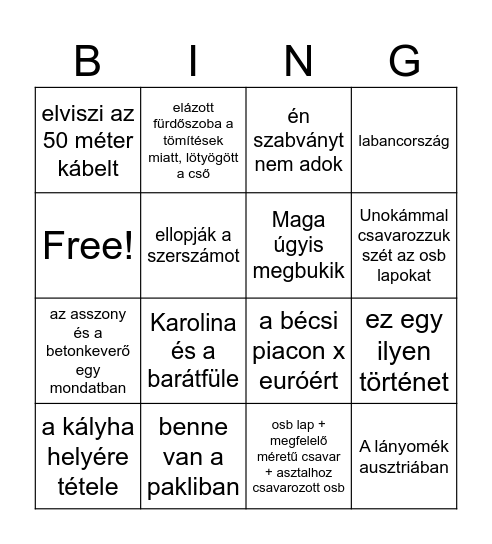 Kővári bingo Card
