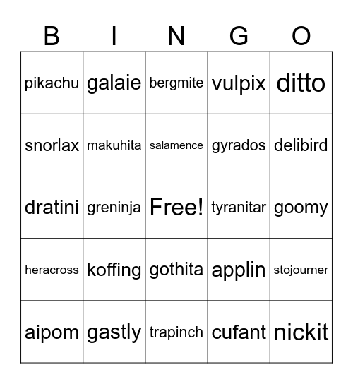 pokemon bingo Card