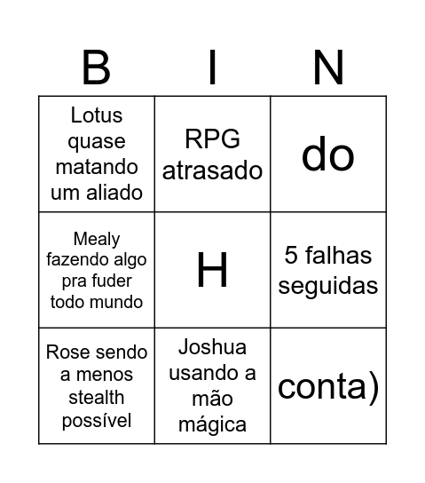 RPG bignso Bingo Card