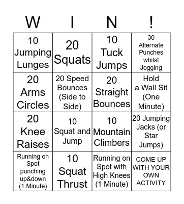 FUN FITNESS BINGO Card