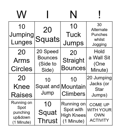 FUN FITNESS BINGO Card